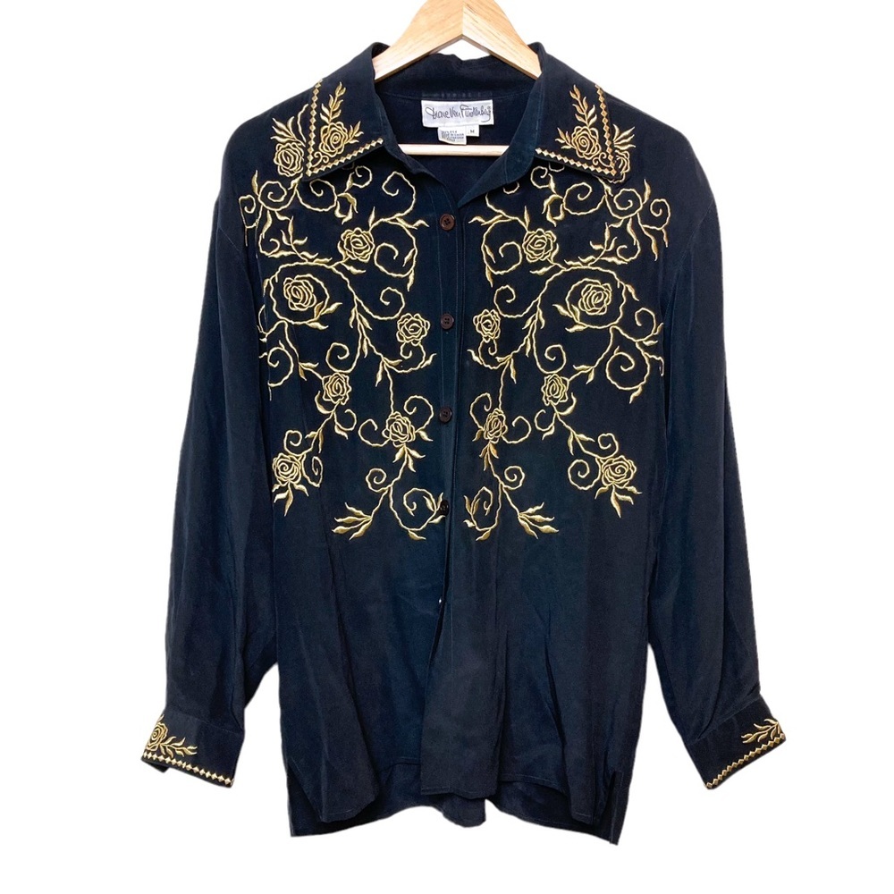 Diane Von Furstenberg Black Silk Button Down Blouse